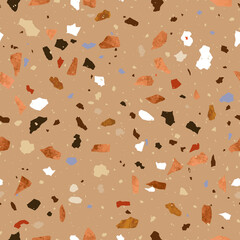 Terrazzo flooring seamless pattern with mosaic natural stone elemens vector