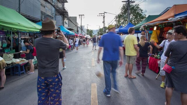 Blurred time lapse of flea market in Chiang mai Thailand