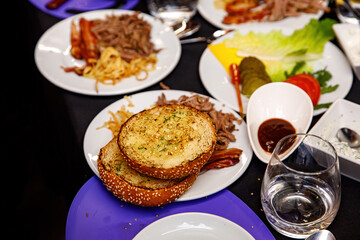 Burger cooking process. Chef mixing ingredients.