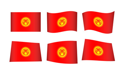 Kyrgyzstan Flag Kyrgyzstani Kyrgyz Waving Flags Vector Icons Set Wave Wavy Wind Asia Asian Republic Nation National State Symbol Banner Buttons All Every Country World Graphic Emblem Icon Bishkek