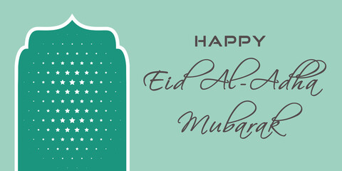 Happy Eid al-Adha Banner Design, Eid al Adha Mubarak Islamic Holiday Greetings, Holy holiday of Muslim community, Eid-al-Adha background illustration with arabic form ornaments, Banner graphic design