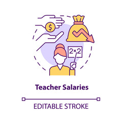 Obraz premium Teacher salaries concept icon. Decreasing compensations. Major education issue abstract idea thin line illustration. Isolated outline drawing. Editable stroke. Arial, Myriad Pro-Bold fonts used