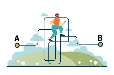 Hard or easy path choice concept. Difficult decision-making,