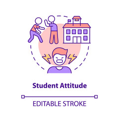 Student attitude concept icon. Poor pupils behavior. Problem in public schools abstract idea thin line illustration. Isolated outline drawing. Editable stroke. Arial, Myriad Pro-Bold fonts used