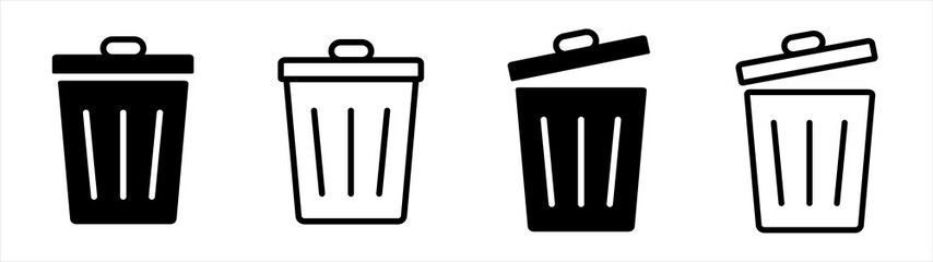 Trash bin icon set.Trash can open icon.Vector illustration