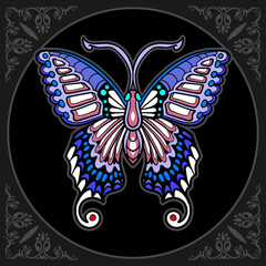 Beautiful butterfly zentangle arts. isolated on black background