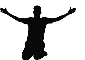 Soccer player silhouette celebrating goal in world cup