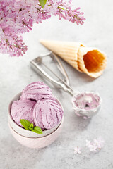 Berry ice cream and waffle cones