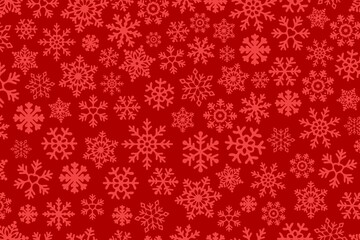 Naklejka na ściany i meble Light Red Snowflakes on Red background. Vector Seamless Pattern for Continuous replicate. Christmas falling Snowflake on Red backdrop. Concept of winter holiday.