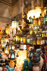 Naklejka premium Selling souvenirs at the famous Khan el Khalili market in Old Cairo