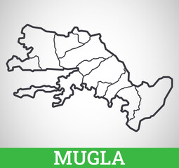 Simple outline map of Mugla, Turkey. Vector graphic illustration.