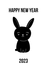 Happy New Year 2023 Greeting Card Poster Banner with Black rabbit