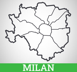 Simple outline map of Milan, Italy. Vector graphic illustration.