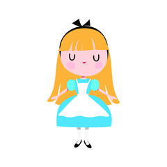 little girl Alice in wonderland costume on the white background