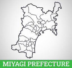 Simple outline map of Miyagi Prefecture, Japan. Vector graphic illustration.