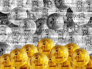 Conceptual image of holding bitcoin and virtual digital currency network technology blockchain...