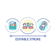 Farmers cooperation loop concept icon. Harvest season. Agriculture. Planting vegetables abstract idea thin line illustration. Isolated outline drawing. Editable stroke. Arial font used