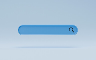 Blue search engine bar for Search Engine Optimisation or SEO concept to find information by internet connection by 3d render illustration.