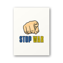 Stop War for Ukraine. Gesture Point Finger, Sign. Symbol of Struggle, Protest, Support for Ukraine. No War. Vector Illustration. Slogan, Call. Stop War. Tshirt, Plackard Print