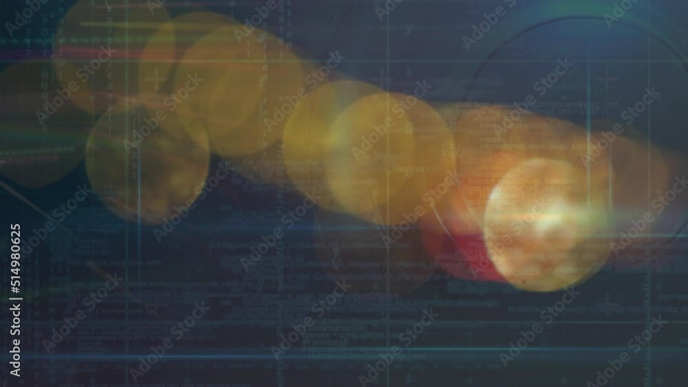 Poster animation of data processing and lights over navy background