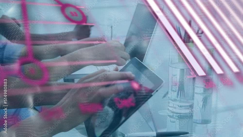 Aufkleber animation of data processing over diverse business people using tablet