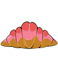 croissant light brown bread strawberry. Bakery food white background and isolation