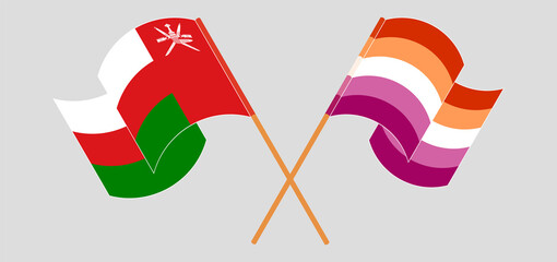 Crossed and waving flags of Oman and Lesbian Pride