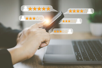 Customer service and Satisfaction concept women's hands doing online assessments in the...