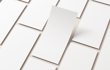 Multi vertical flyer mockup blank paper on a background for design presentation. White empty leaflet template in 3D illustration. Stationery concept