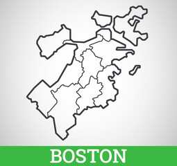 Simple outline map of Boston, America. Vector graphic illustration.