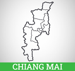 Simple outline map of Chiang Mai, Thailand. Vector graphic illustration.