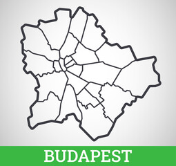Simple outline map of Budapest. Hungary. Vector graphic illustration.
