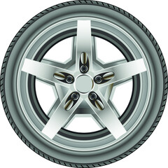 alloy wheel tyre against white background, abstract art illustration