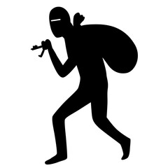 Thief silhouette. Vector hand drawn character.