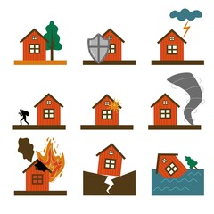 House damages. Vector hand drawn set.