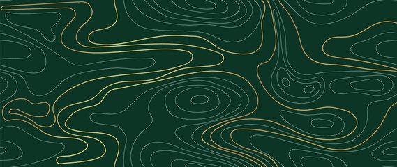 Seamless mountain topographic map background vector. Gold and luxury wallpaper design for wall arts, fabric , packaging , web, banner, app, wallpaper