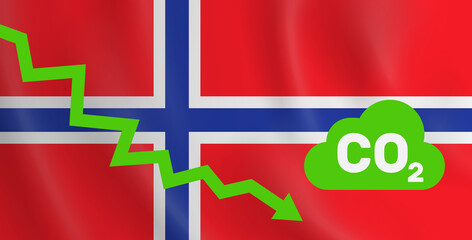 norway reducing co2 carbon dioxide emission  graph down  flag background vector illustration