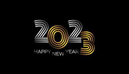 happy new year 2023 gold silver numbers on black background vector illustration