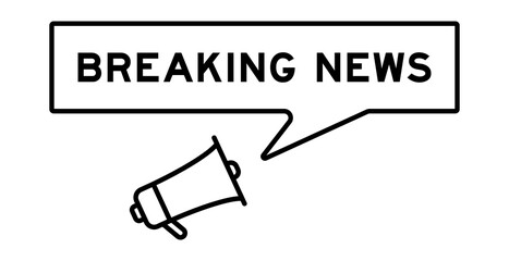 Megaphone icon with speech bubble in word breaking news on white background
