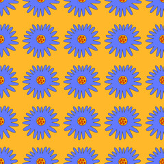 square vector seamless pattern - flower in hippie style.1970 good vibes.Funky and groovy 1970 daisy flower.Funky 1960 psychedelic ornament with floral.Kidcore kawaii wallpaper and fabric.Floral naive	