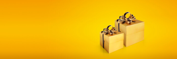 Obraz premium gift box holiday birthday new year valentine text space on a yellow background