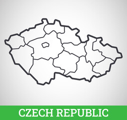 Simple outline map of Czech Republic with regions. Vector graphic illustration.