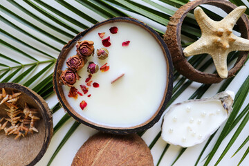 original handmade soy wax candle in coconut, palm branch and 