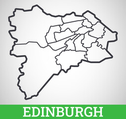 Simple outline map of Edinburgh, England. Vector graphic illustration.