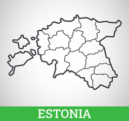 Simple outline map of Estonia with regions. Vector graphic illustration.