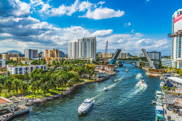 Open Brickell Avenue Bridge River Buildings Downtown Miami Florida - obrazy, fototapety, plakaty