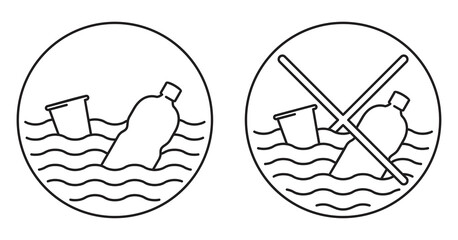 Stop ocean clogging sign in thin line