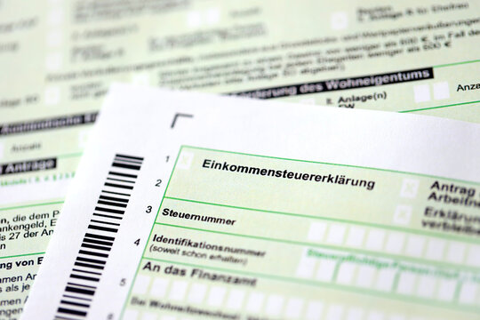 German annual income tax return declaration form for 2022 year close up. The concept of tax reporting in Germany
