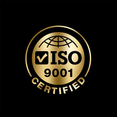 ISO 9001 Certified golden sign - obrazy, fototapety, plakaty