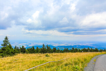Fototapeta na wymiar Landscape Panorama view from top of Brocken mountain Harz Germany